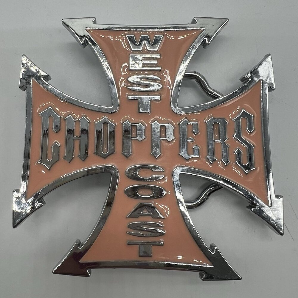 West Coast Choppers Iron Cross Belt Buckle Chrome Enamel Biker Y2K